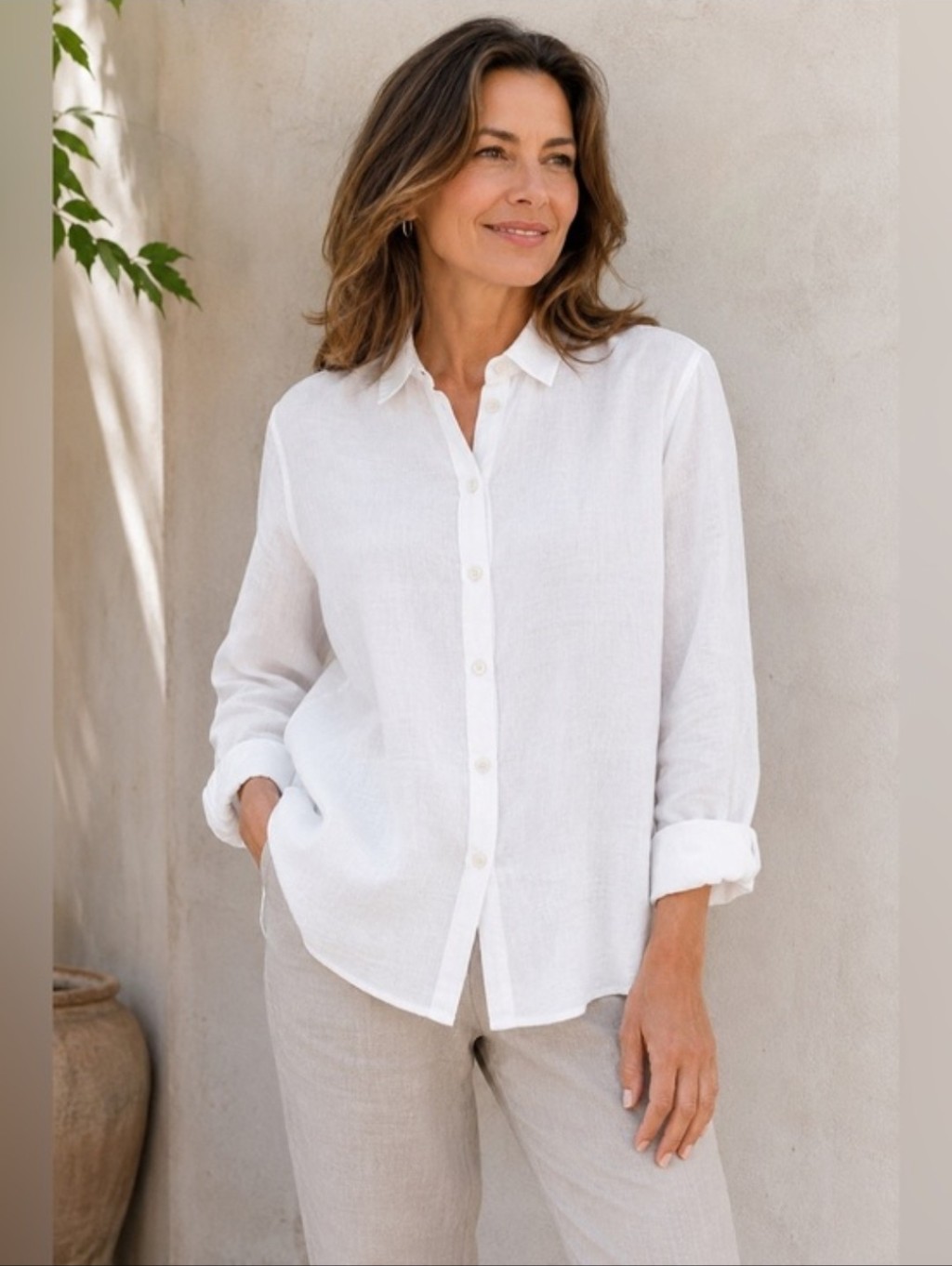 J Jill Love Linen Classic White Linen Button Front Shirt Preppy Resortwear Vacay